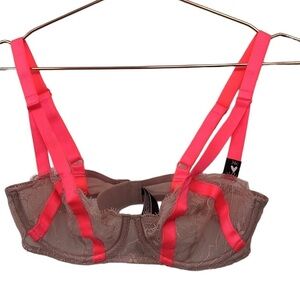 Victoria’s Secret very sexy, unlined, balcony, bra, pink, and orange.